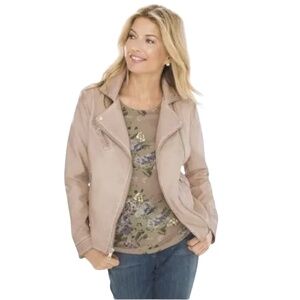 Chico’s Faux Leather Moto Jacket – Blush Pink, Size 1 (M)